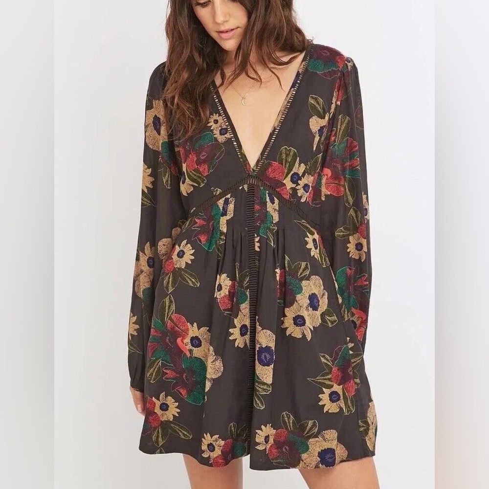 Free People Strawberry Fields Floral Swing Boho Mini Dress Size XS EUC